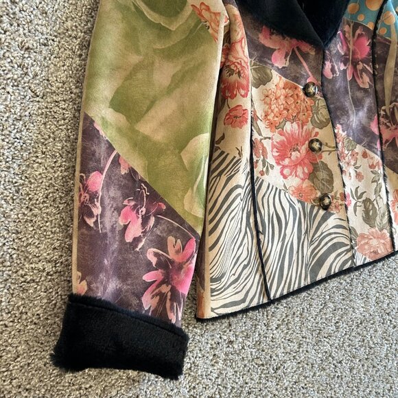 Weavz Women's Size L Patchwork Jacket Fleece Lining Colorful Floral & Zebra Prin - Picture 6 of 13